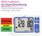 Blood pressure monitor with digital display shows 128 mmHg SYS, 80 mmHg DIA. Colour coding: 'Hypertension' red, 'Elevated' yellow, 'Optimal' green.