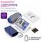 Blood pressure monitor set with measuring device, batteries, operating instructions, cuff in pouch; note 'approx. 250 measurements per battery set'.