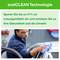 A man is cleaning a car with a cloth. Text: 'exelCLEAN Technology' and 'Save up to 41% on solvents and protect your health and the environment'.