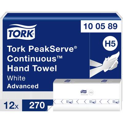 Tork PeakServe Continuous Hand Towel pack labeled White Advanced, H5, 12x270, item 10 05 89.<br>