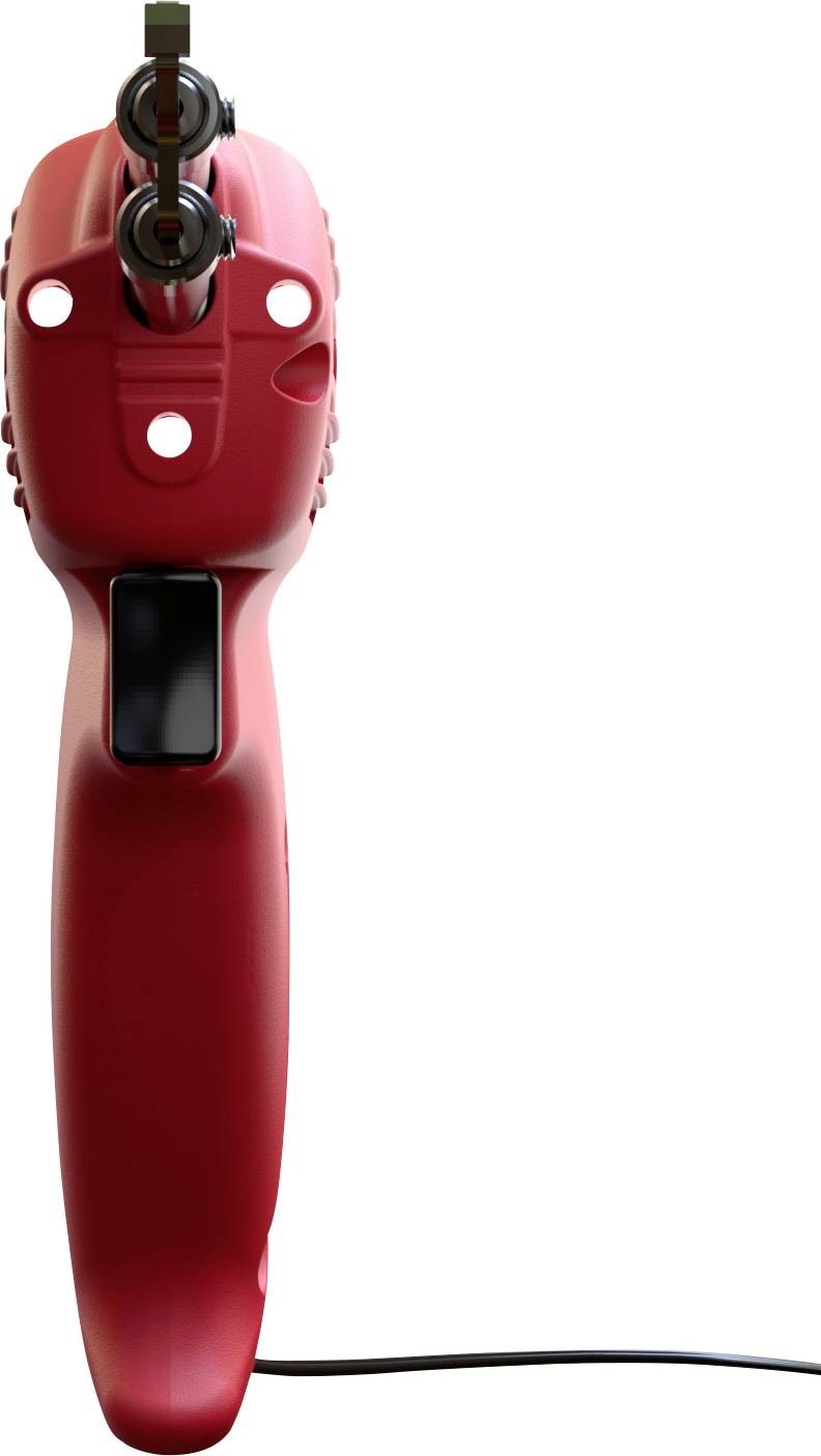 A red electrical handheld device with a cable, pictured from the front. It has a round, front-facing element and is suitable for craft work.