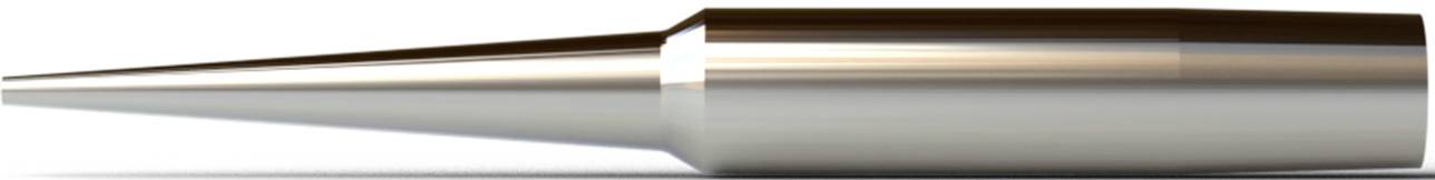 A gleaming metal sphere with a pointed tip, similar to a ballpoint pen refill, without any other discernible contextual features.