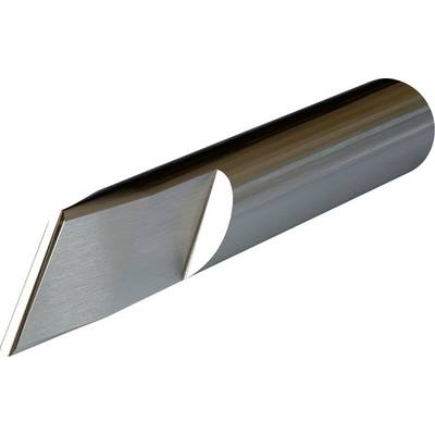 A silver cutting insert with a sharp, bevelled point, often used for precise, fine cuts in materials.