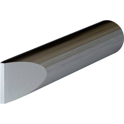 A metal rod with a semicircular cross-section, a smooth surface, possibly made of stainless steel or chrome.