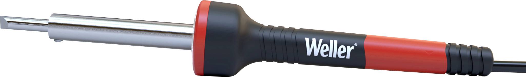 Soldering iron with a black handle and red accent, 'Weller' brand clearly visible. Ideal for precise soldering work.