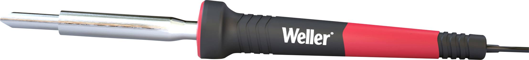 A red and black soldering iron with 'Weller' written on the handle.