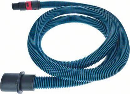 Plastic hose, blue with black end pieces. Typically used for industrial or commercial applications.