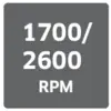 Display of a device showing '1700/2600 RPM', indicating the device's rotational speed in revolutions per minute.