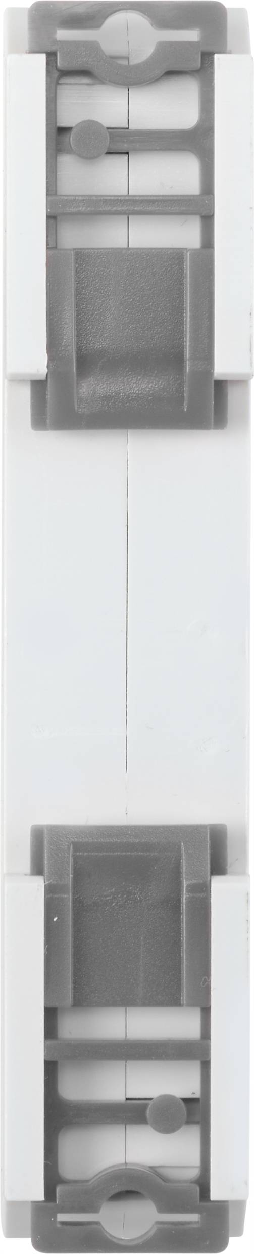 A white plastic mounting bracket with grey elements, potentially designed for installation or fixing in technical applications.