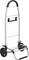 Folding transport trolley with two large wheels and a black handle, suitable for transporting heavy items.