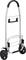 A collapsible metal trolley with two large wheels and a black handle. Perfect for transporting loads.