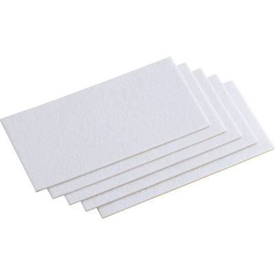 Five stacked, blank white business cards against a neutral background.