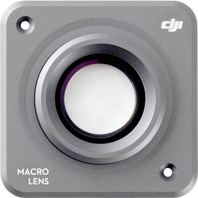 Grey square camera housing with a round lens in the centre, with 'MACRO LENS' written on it. Screw holes visible at the corners.