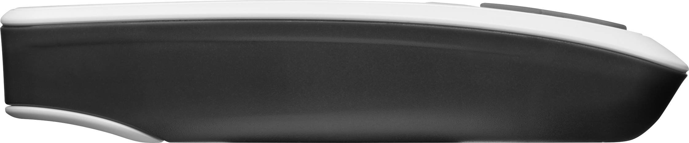 Black and white massage chair arm, side view, showing form and design.