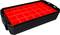 Black plastic storage box with twenty-four red compartments, suitable for storing or organising small items.