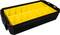 A black plastic case with yellow compartments for storing or organising small items.