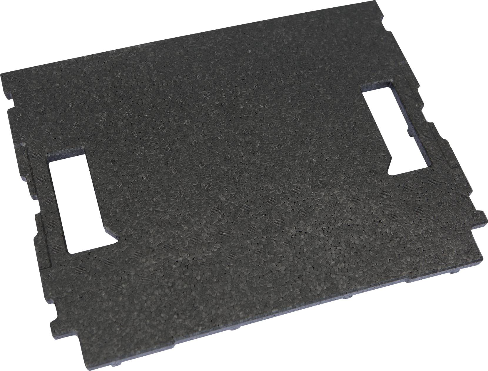 Black plastic sheet with two rectangular grip openings on both sides.