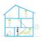 A schematic house shows the range of a Wi-Fi signal in each room. A person is using a smartphone, connected to the network.