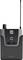 A wireless in-ear monitoring device with a digital display, two volume control buttons, and an antenna.