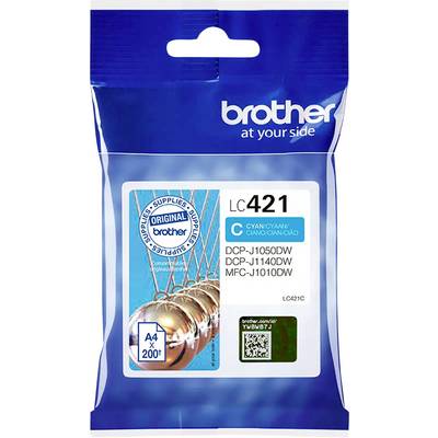 Ink cartridge 'Brother LC421C' for printer models DCP-J1050DW, DCP-J1140DW, MFC-J1010DW in cyan, coverage 200 pages, A4.