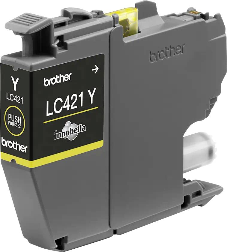 A grey and yellow Brother ink cartridge, model LC421Y, for printers.