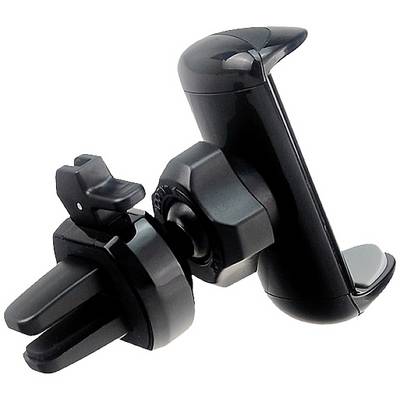 Black mobile phone holder for the car, which is inserted into the air vent.