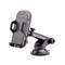 Black smartphone mount with suction cup, adjustable arm and sturdy holding cradle. Suitable for fixing in a vehicle.