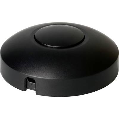 A black, round, flat USB foot switch with a central button. Ideal for controlling functions by foot pressure.