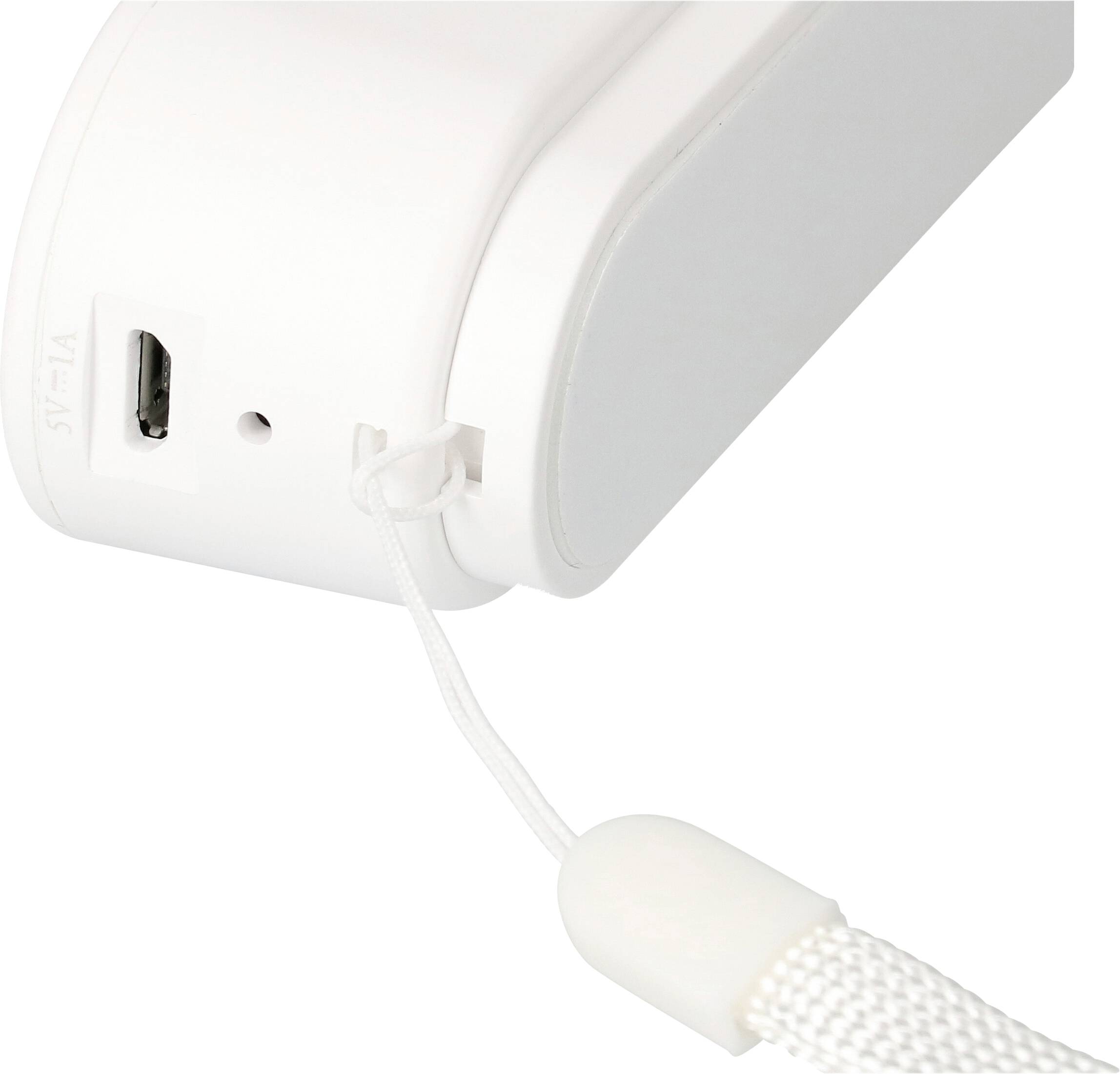 A white device with a cord and a USB port.