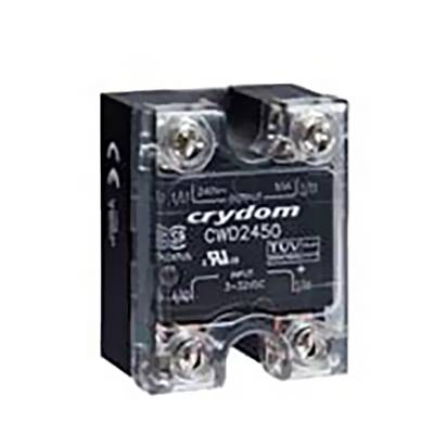 A black electric relay housing with screw terminals and the inscription 'Crydom CWD2450'. Used for controlling electrical circuits.