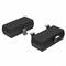 'Two black rectangular electronic components with metal terminals seen at an angle against a plain background.'