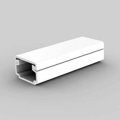 White, hollow plastic splint, rectangular in shape, rests on a grey background.