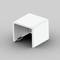 White hollow cube-shaped plastic object on a grey background.
