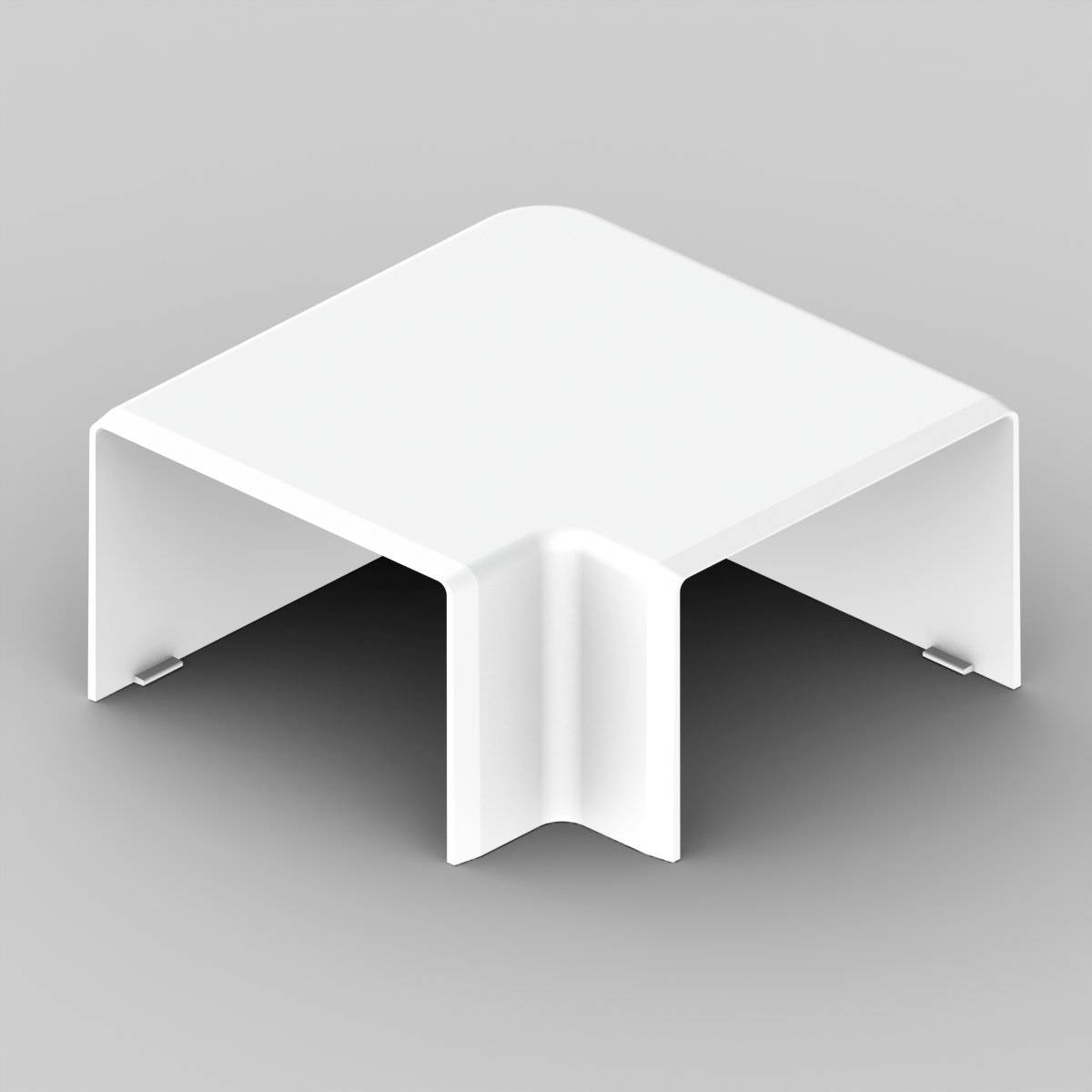 White, angled plastic cover, suitable for right angles, with a smooth surface.