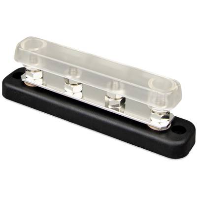 Transparent plastic mounting bracket with three screws secured to a black base.