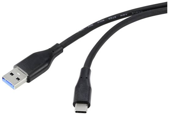 Renkforce USB cable USB 3.2 1st Gen USB-A plug, USB-C® plug 3.00 m Black PVC coating, highly flexible RF-4995178