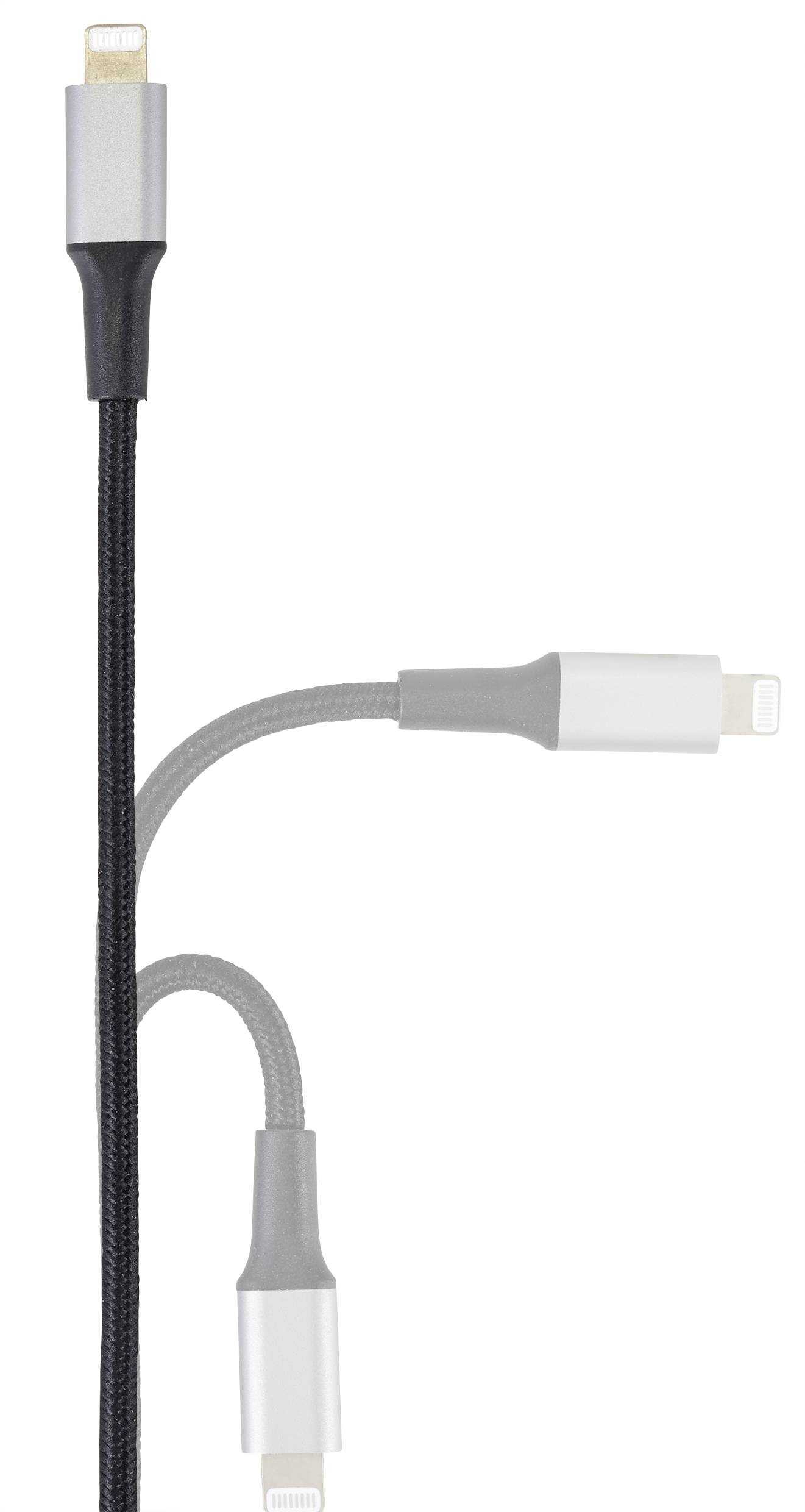 Three charging cables with various connectors, each with a sleek design and different textures, protrude from a single point.