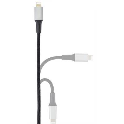 Three charging cables with various connectors, each with a sleek design and different textures, protrude from a single point.