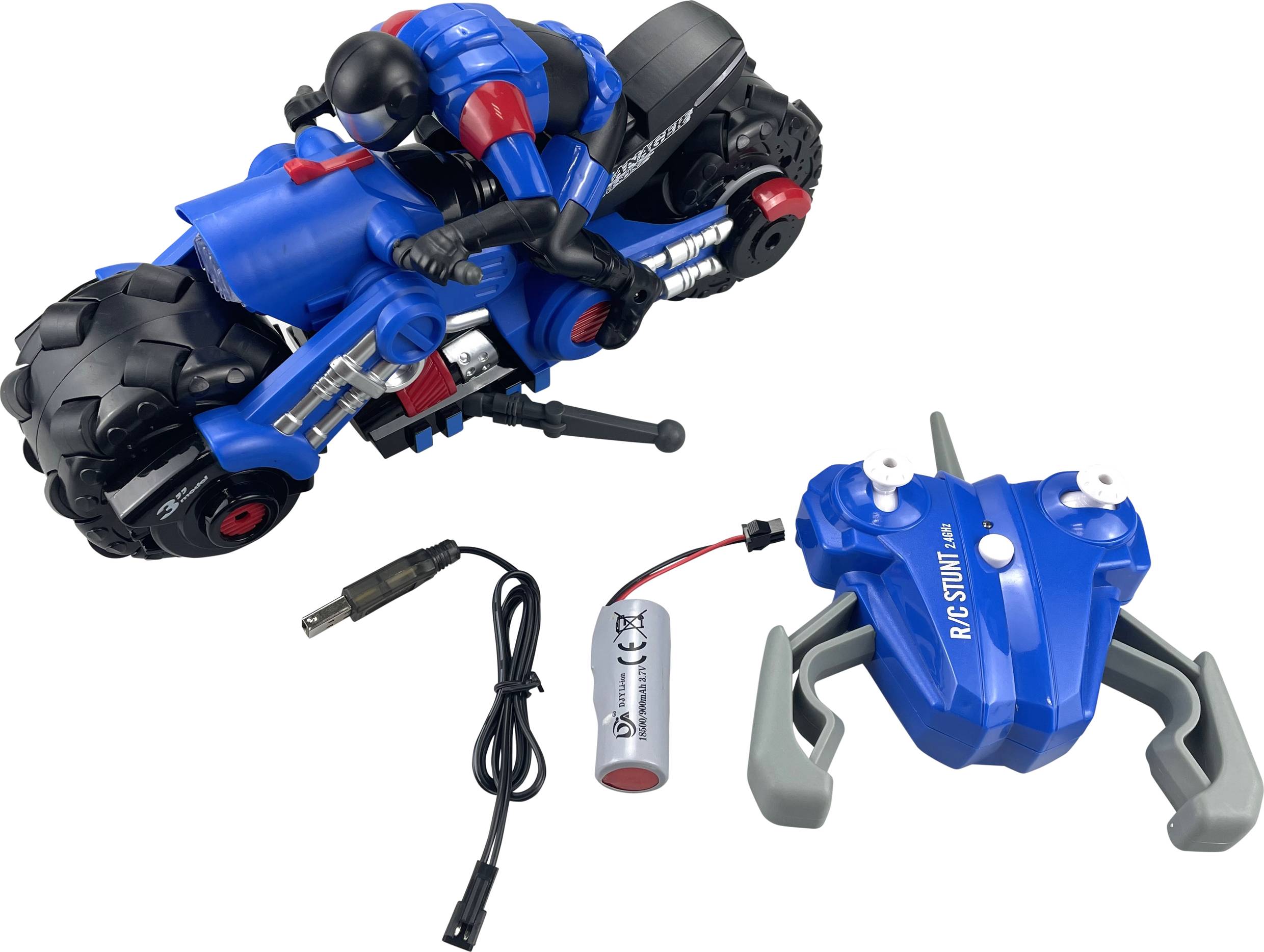 Toy Motorbike with Rider Figure and Stunt Remote Control. Includes Charger and Battery. Suitable for Remote-Controlled Stunts.