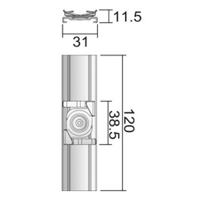 Technical drawing of a mechanical component with the dimensions: width 31 mm, height 120 mm, depth 11.5 mm and an additional measurement of 38.5 mm.