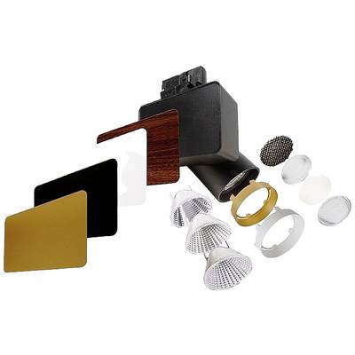 Modular lighting system with removable louvres and lenses in various colours and shapes for personalised light design.