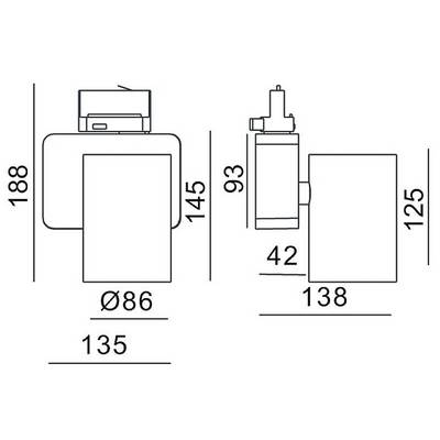 Technical Drawing of a Modern Tap with Dimensions: Height 188 mm, Width 135 mm, Spout Length 138 mm, Spout Height 145 mm.