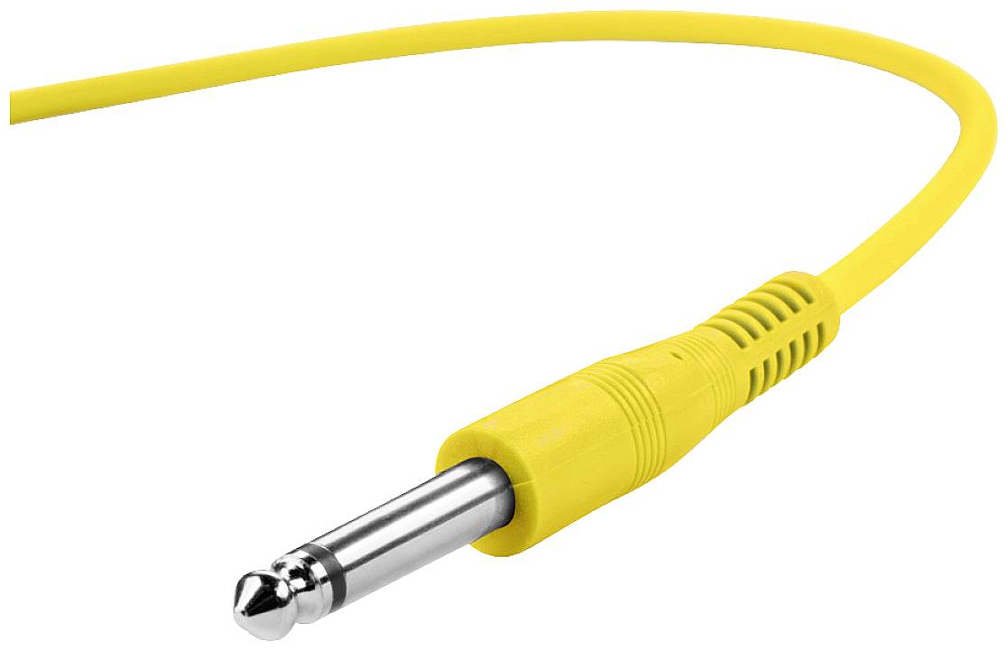 A yellow audio cable with a 6.35 mm jack plug, commonly used for instrument connections in music production.