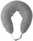 Grey horseshoe-shaped neck pillow with soft texture and adjustable strap to support the neck whilst travelling.