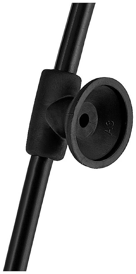 Close-up of a black plastic component attached to a pipe or rod.