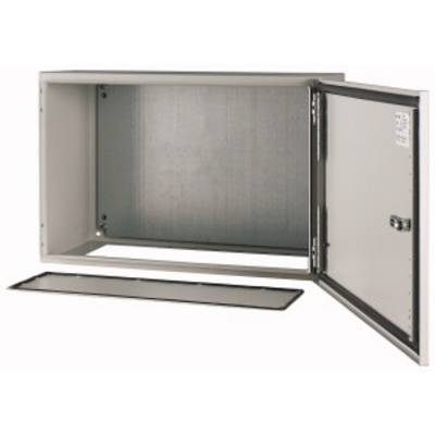 Metal cabinet with an open door, showing empty interior and removed panel.