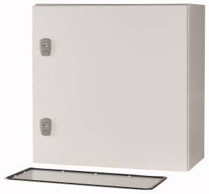 White metal box with two locks and an adjacent lid. Suitable for storing or securing items.