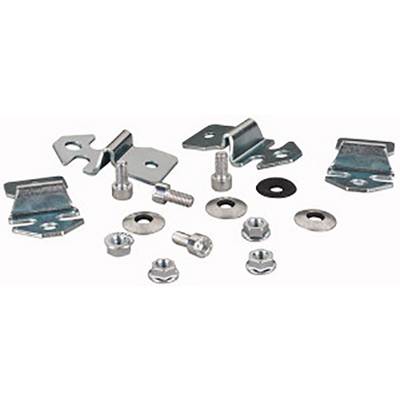 Metal mounting kit with bolts, nuts, washers, and brackets.