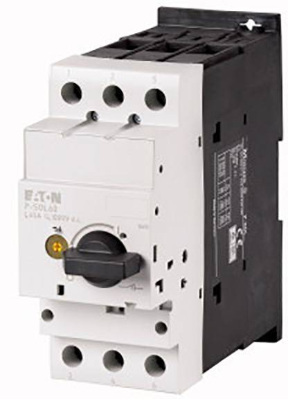 A three-pole motor protection switch by Eaton with a rotary switch on the front, suitable for motor protection and control.