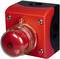 Red emergency stop button in a square housing, black and red. Used for immediate machine shutdown in emergencies.